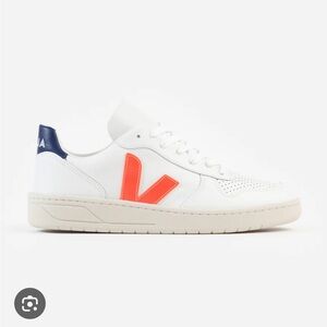 Veja V-10 Leather White Orange and Blue Sneaker